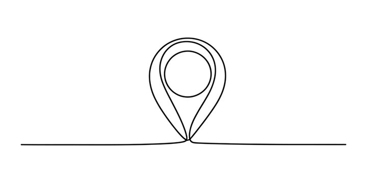 Continuous single line drawing of a location pin icon representing navigation and travel concepts for digital maps and mobile application interface design elements Vector, illustration
