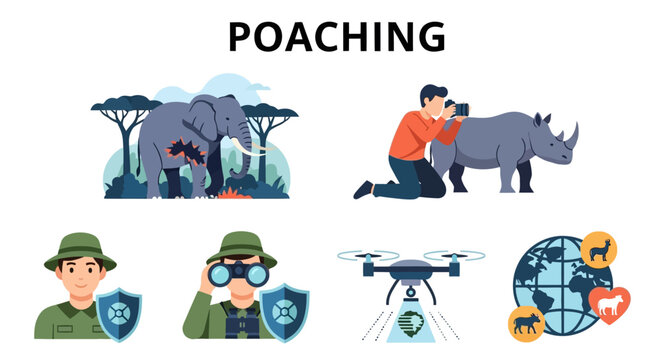 Poaching endangered animals concept illustration.