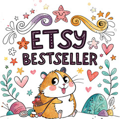 Fototapeta premium Cute hamster with etsy bestseller typography