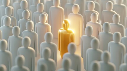 Obraz premium People gather in a crowd with one figure standing out as a bright golden shape in the center