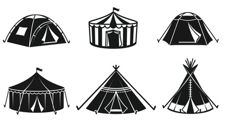 Camping and circus tent icons in black silhouette style © dewa