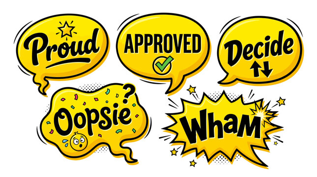 Pop art bubbles with approved and wham text.