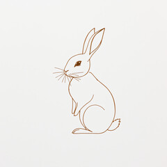 Fototapeta premium minimalist contour drawing sitting rabbit overlapping elegant line loops dark sepia ink textured watercolor paper serene simple composition