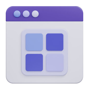 3D rendered browser window icon with four square grid layout.