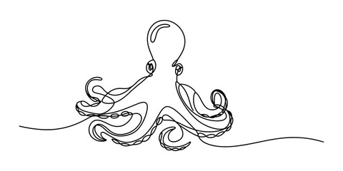 Continuous single line drawing of a cute octopus swimming in the ocean representing simple marine life art for creative design projects and minimal decor Vector, illustration © Continues One Line D