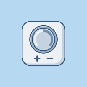 Minimalist vector icon of a blue volume control dial