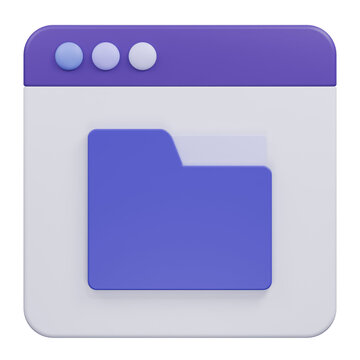 3D rendered icon of a digital file folder in a browser window.