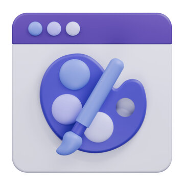 3D Rendered Icon of a Paint Palette and Brush for Creative Software.