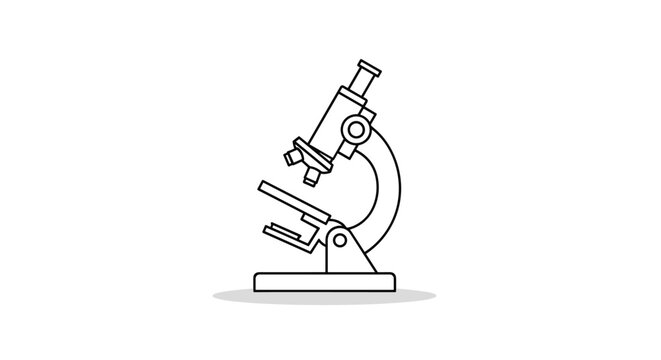 Outline vector icon of lab microscope with soft drop shadow representing science, education, and medical diagnostics.