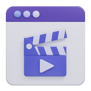 3D rendered icon of a video player window with a clapperboard symbol.