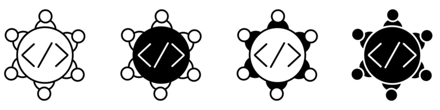 Programmer team icon vector set. Software development illustration sign collection. Coding collaboration symbol. Developer group logo or mark.