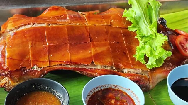  Roasted suckling pig on plate