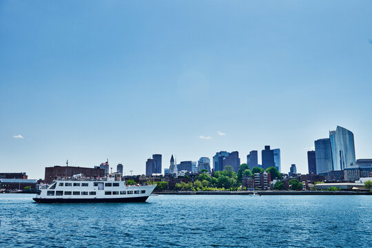 Ferry boat traveling through the Boston Harbor, Massachusetts, New England