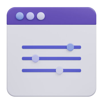 3D rendered interface window with adjustable slider controls for settings.