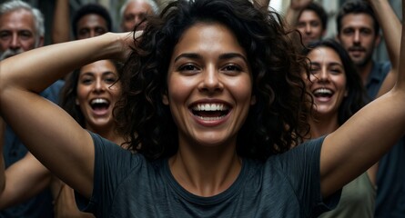 Fototapeta premium Joyful Diverse Group of Friends Celebrating Outdoors Happiness