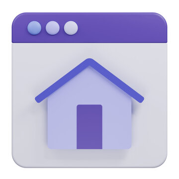 3D Rendered Purple Home Icon Representing Website Homepage Navigation.