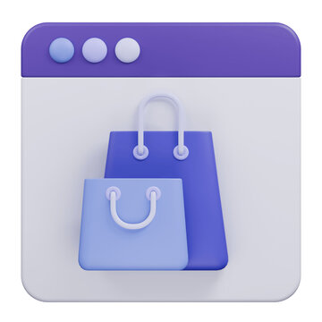 3D rendered shopping bags icon representing online retail and ecommerce store interface.