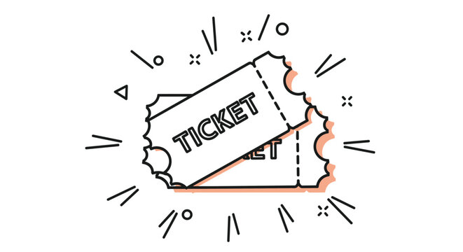 Two cinema or event tickets with festive decorative lines and pink shadow accent in flat line style.