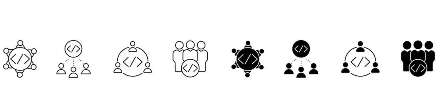 Programmer team icon vector set. Software development illustration sign collection. Coding collaboration symbol. Developer group logo or mark.
