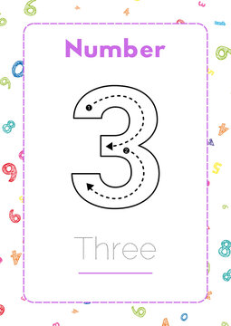 Educational Tracing Worksheet for Children Featuring the Number Three for Preschool Handwriting Practice and Early Math Skills Development