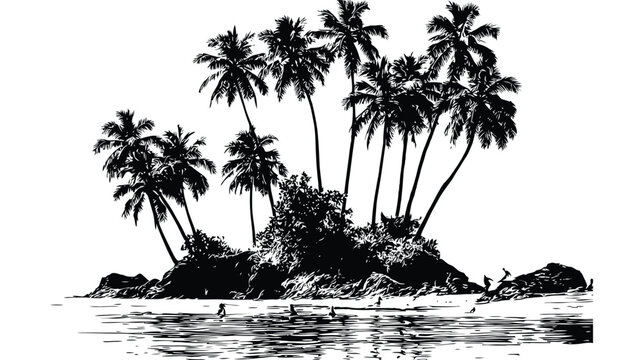 Palm vector icon tropical islet seascape beach with seascape