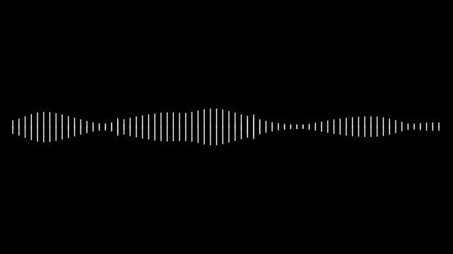 White audio frequency wave animation with sound spectrum visualizer bars, transparent background equalizer effect, seamless digital recording display in 4K