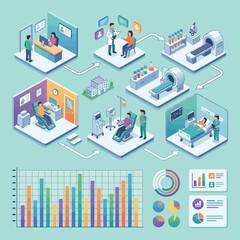 Fototapeta premium Isometric medical infographic showing patient care workflow