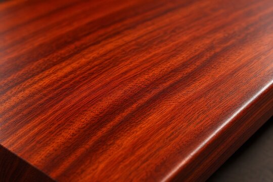 A smooth, polished slab of padauk wood with beautiful grain and warm luster.