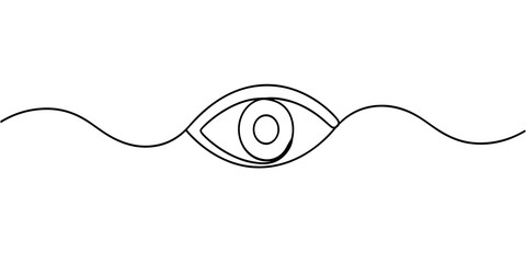 Fototapeta premium eye continuous one line drawing, Abstract eye one line drawing minimalist design with single line, Single continuous one line art female watch eye, Eye sign in continuous line drawing style. Line art