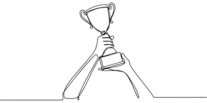 person holding a trophy cup continuous one line drawing, person holding a trophy cup continuous one line drawing