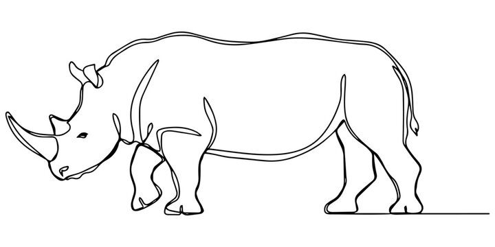 rhinoceros continuous one line drawing, Minimalist rhinoceros head profile in continuous line art, Rhinoceros standing along continuous line on white background, none editable strokes