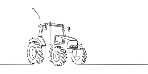 tractor continuous one line drawing, Modern farm tractor machine in continuous one line drawing for agriculture concept, Single one line drawing classic style farm tractor without a cabin. Iconic  © Line sA