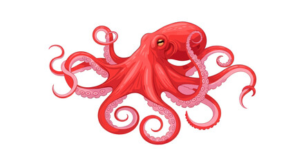Vibrant red octopus with swirling long tentacles © emily