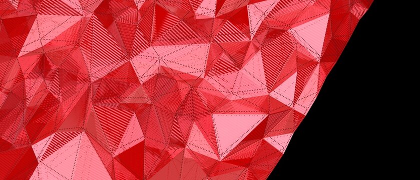 Intricate red geometric crystal pattern with textured facets and sharp edges.