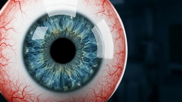 Human blue eye pupil dilating in extreme macro close up