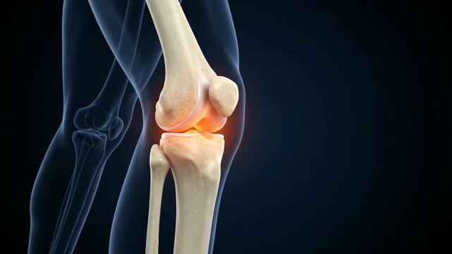 Knee joint anatomy showing inflammation and prosthetic replacement