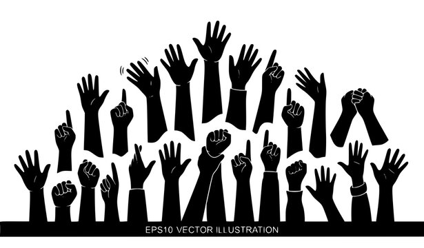 Raised hands silhouette vector set for participation and voting