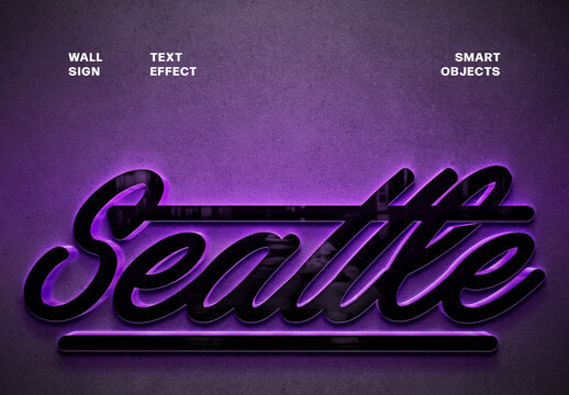 Purple Wall Sign Text Effect For Logo And Signage Typography