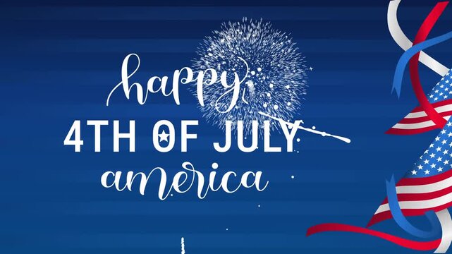 4th of july themed design with red and blue ribbons, fireworks, and patriotic stars. Perfect for independence day celebration graphics.