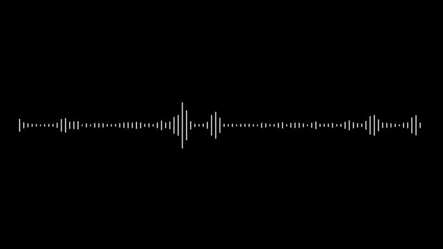 White audio waveform animation with digital frequency equalizer bars, sound visualizer spectrum effect on transparent background, podcast voice signal display, seamless 4K loop