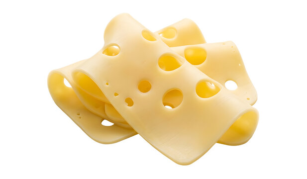 Swiss cheese slices, traditional dairy product from Switzerland, Emmental cheese, isolated on transparent or white background