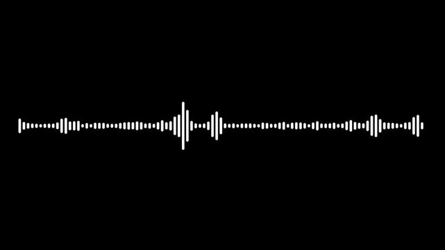 White audio waveform animation with digital frequency equalizer bars, sound visualizer spectrum effect on transparent background, podcast voice signal display, seamless 4K loop