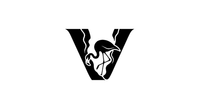 Black and white crane bird logo design.