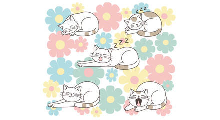 Floral ornament with cats a vector illustration in pastel colors © SHYFUL_STUDIO