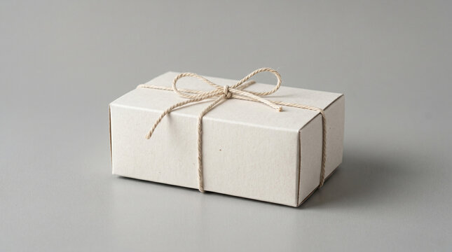 Blank white paper gift box tied with rustic string mockup