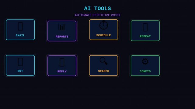 Ai tools dashboard interface for business automation and workflow efficiency animation