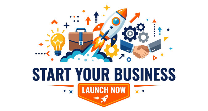 Rocket launching with briefcase and lightbulb for startup success concept vector silhouette Isolated on white background