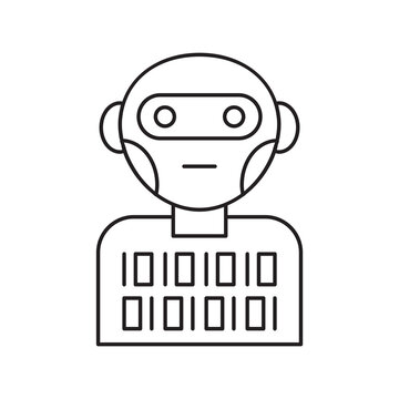 AI robot reading binary code programming line icon