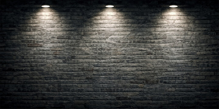 Triple Spotlight Dark Grey Brick Wall Background with Warm Studio Lighting Minimal Modern Texture Clean Abstract Vector Illustration