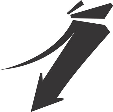 Abstract Downward Arrow Symbol Vector Illustration with Dynamic Motion Curve,Modern Down Arrow Icon with Speed Trail Vector,Abstract Directional Arrow Shape Design Element